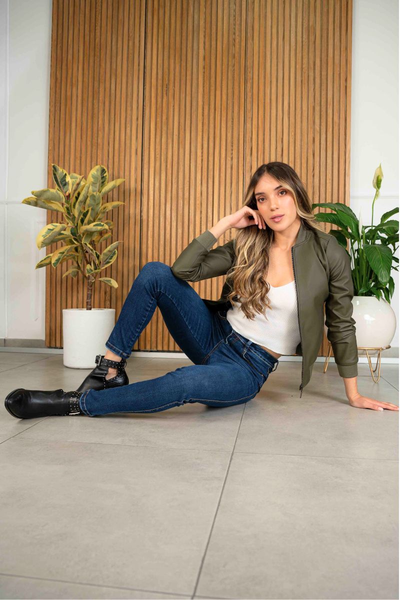Chaquetas Biker Tipo Cuero 21021 Verde Militar