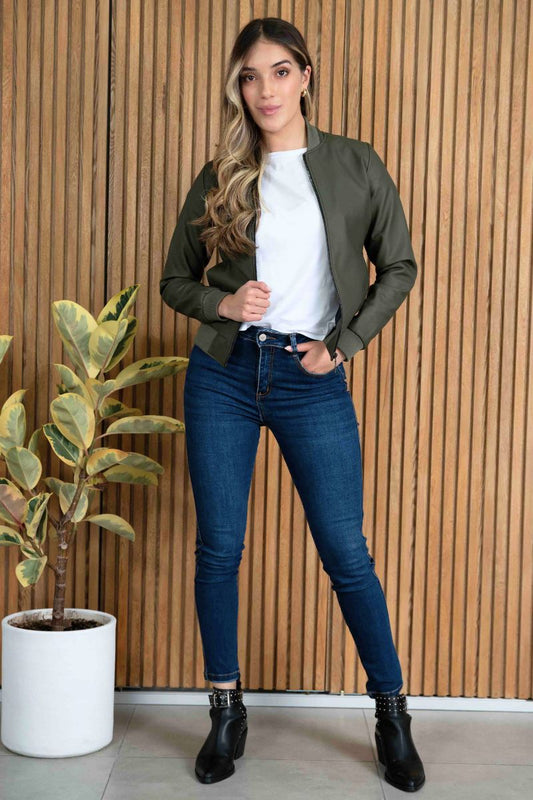 Chaquetas Biker Tipo Cuero 21021 Verde Militar