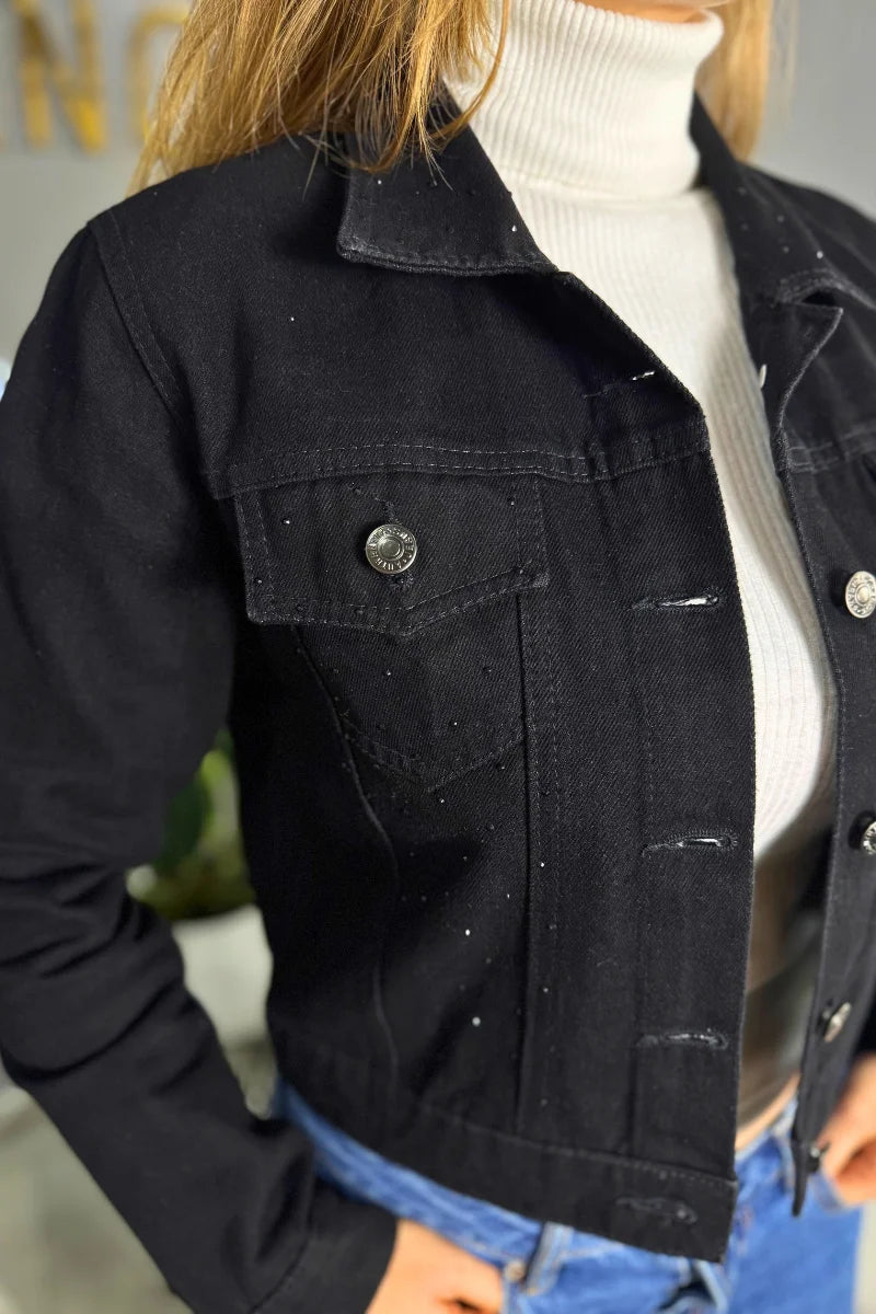 5000 Chaqueta Jean Negra Brillos
