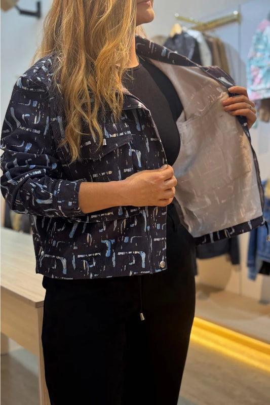 203 Chaqueta Pana Estampada Azul