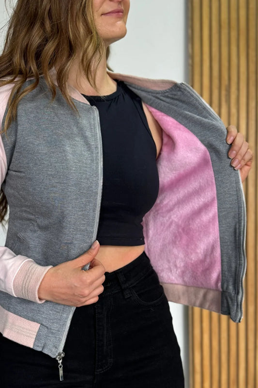 Chaquetas Beisbolera 26018 Gris Oscuro con Rosa Claro