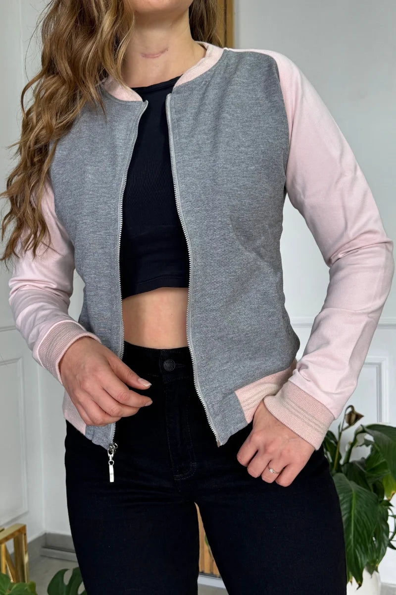 Chaquetas Beisbolera 26018 Gris Oscuro con Rosa Claro