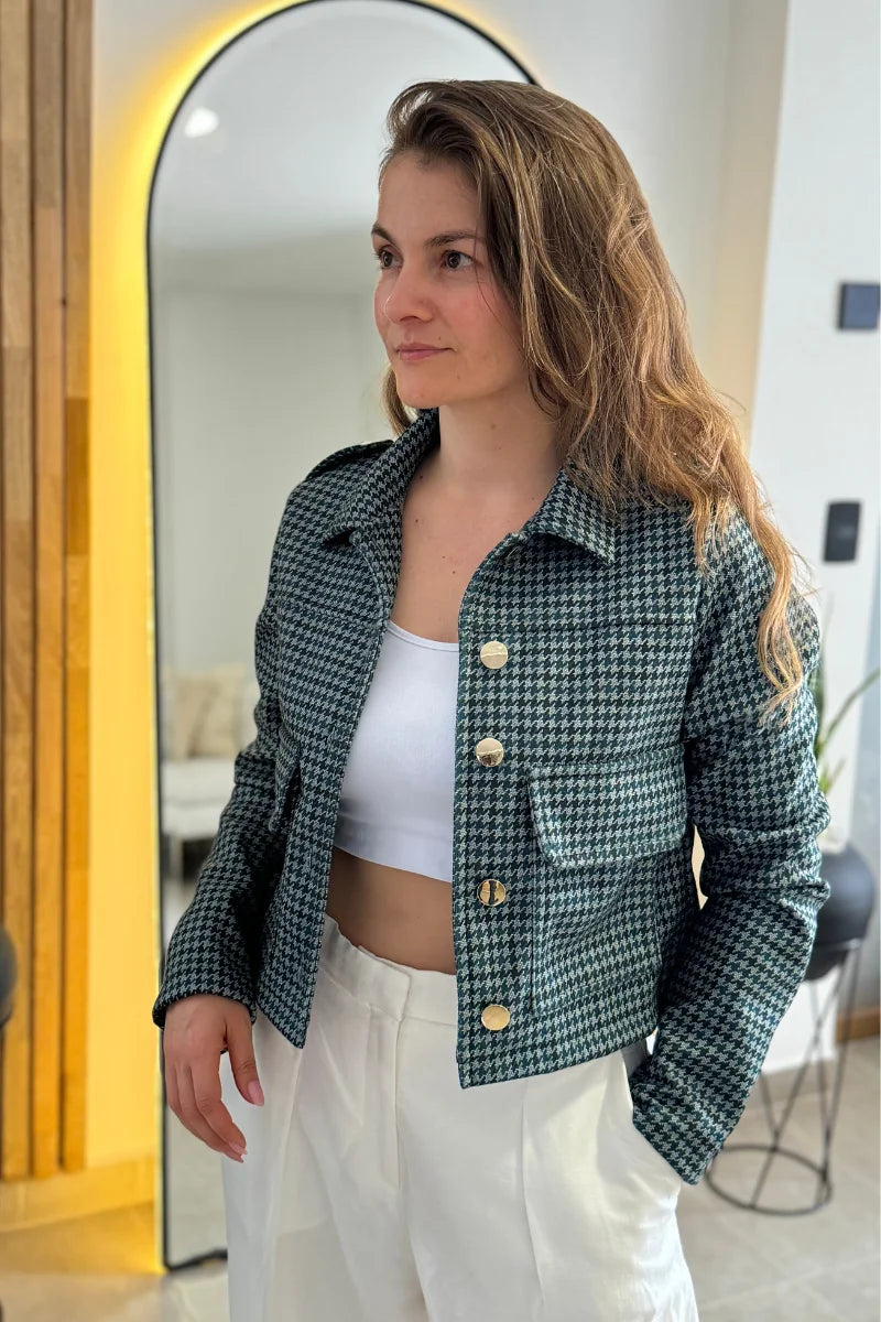 26143-6 Chaqueta Estampada en Paño Corta