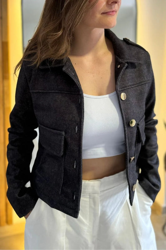 26143-2 Chaqueta Estampada en Paño Corta