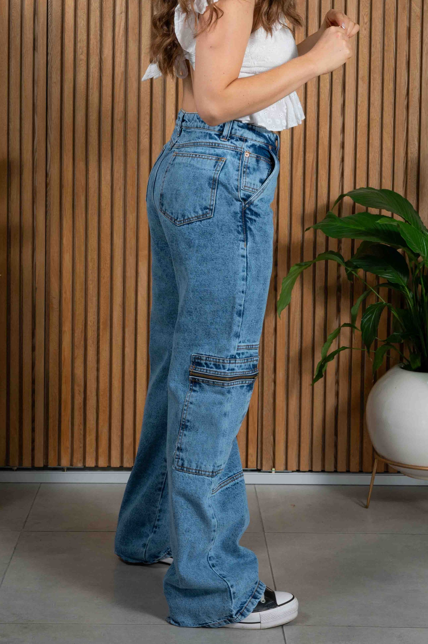 100 Pantalón de Jean Bolsillos Cremallera