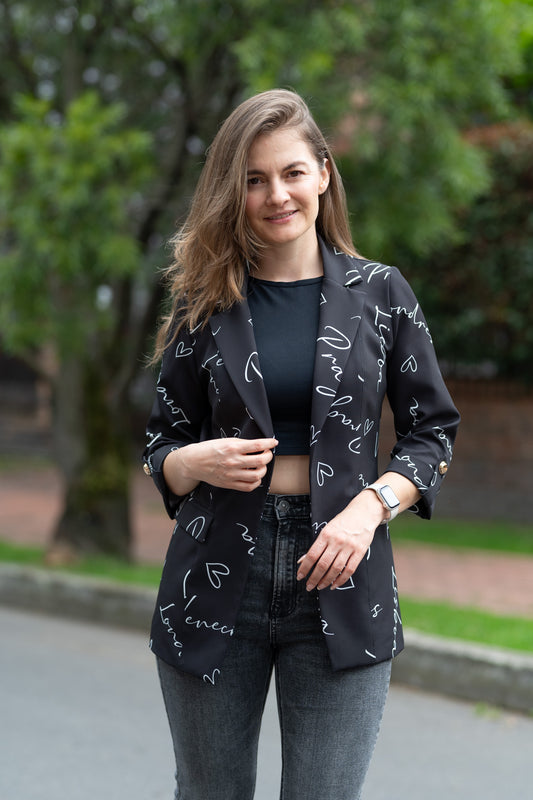 25055 Blazer Negro Diseño Palabras