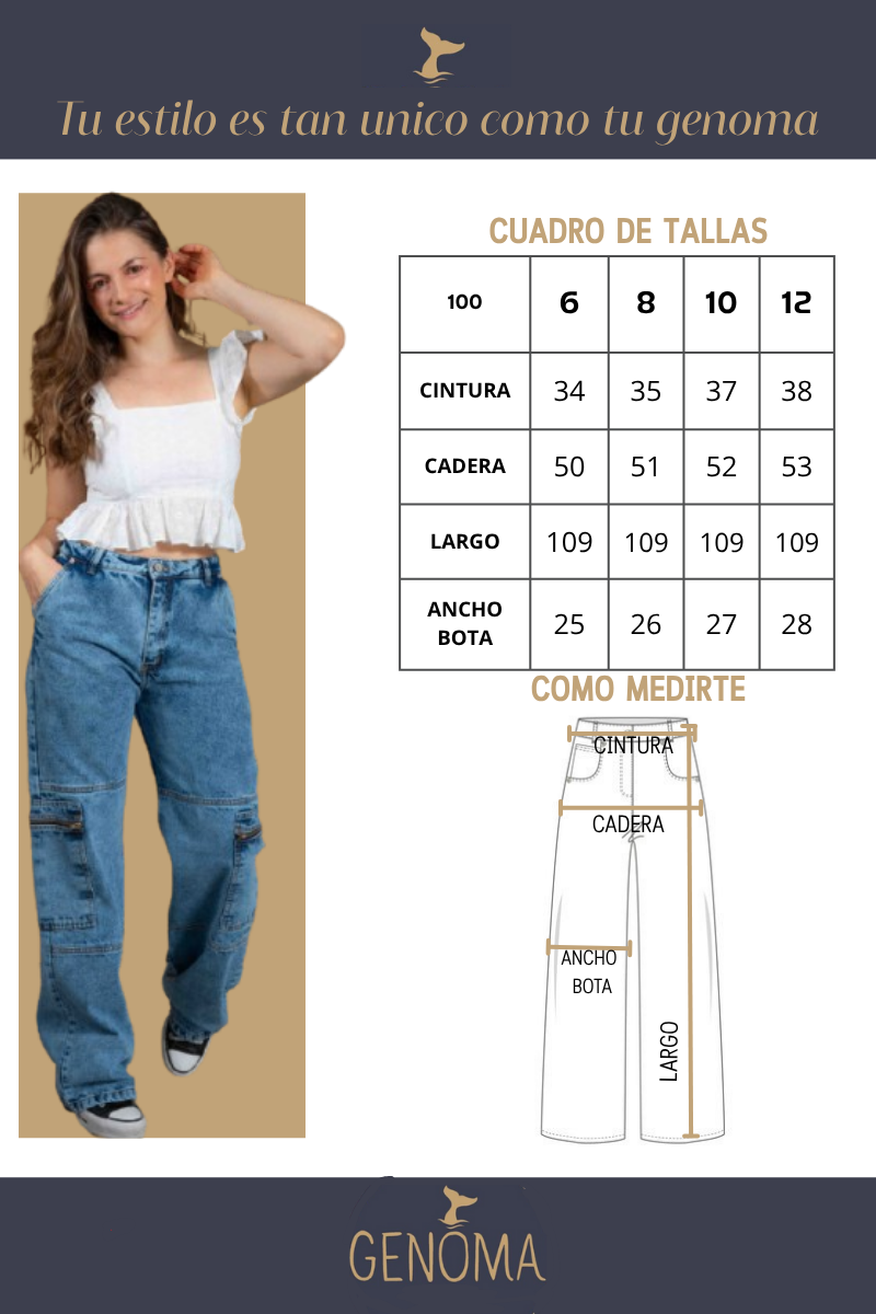 100 Pantalón de Jean Bolsillos Cremallera