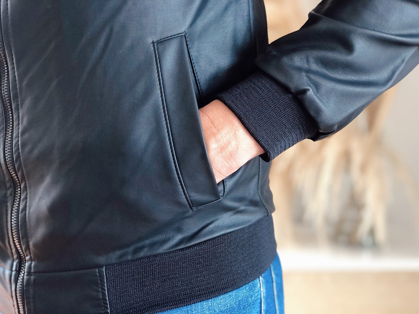Chaqueta Biker Tipo Cuero 11021 NEGRO