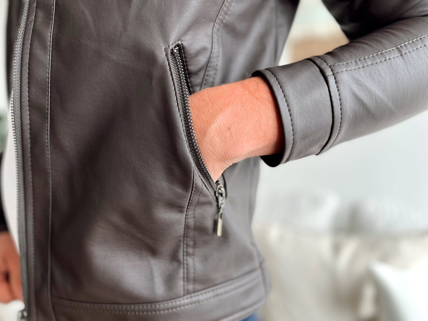 Chaqueta Biker Tipo Cuero 11003 Café