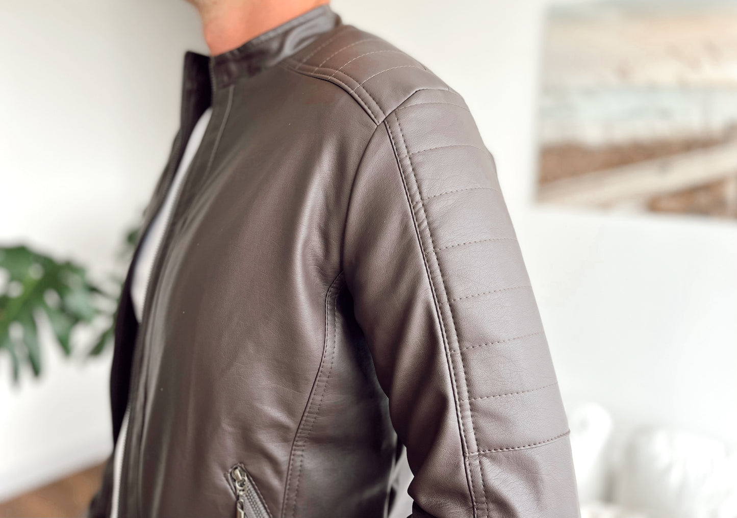 Chaqueta Biker Tipo Cuero 11003 Café