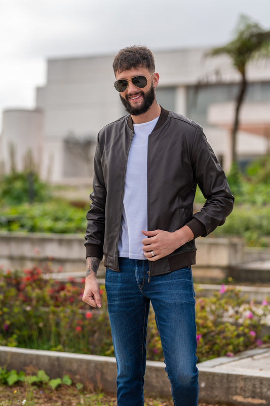 Chaqueta Biker Tipo Cuero 11021 Cafe