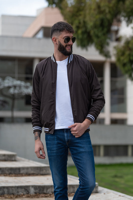 Chaquetas Impermeable 14152 Cafe Con Raya Blanca