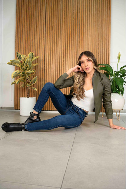 Chaquetas Biker Tipo Cuero 21021 Verde Militar