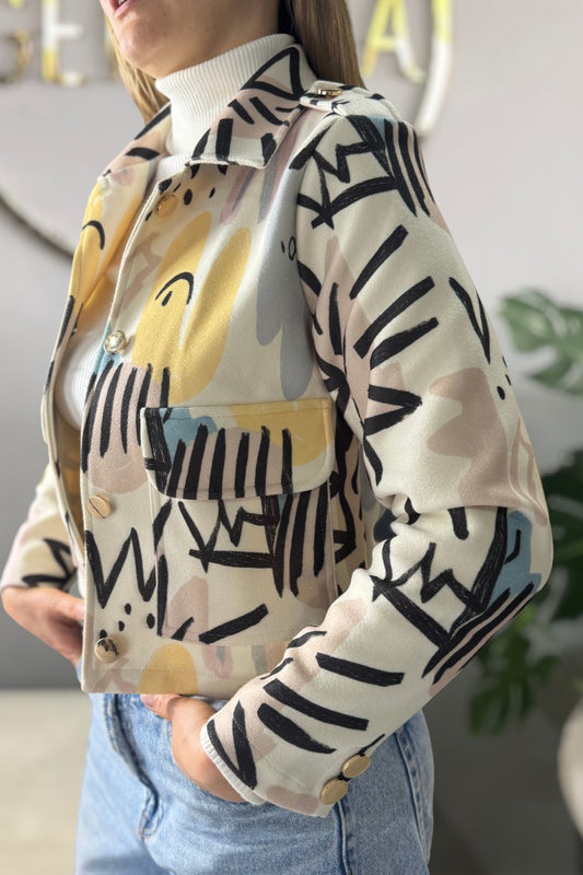 26143-20 Chaqueta Estampada en Paño Corta