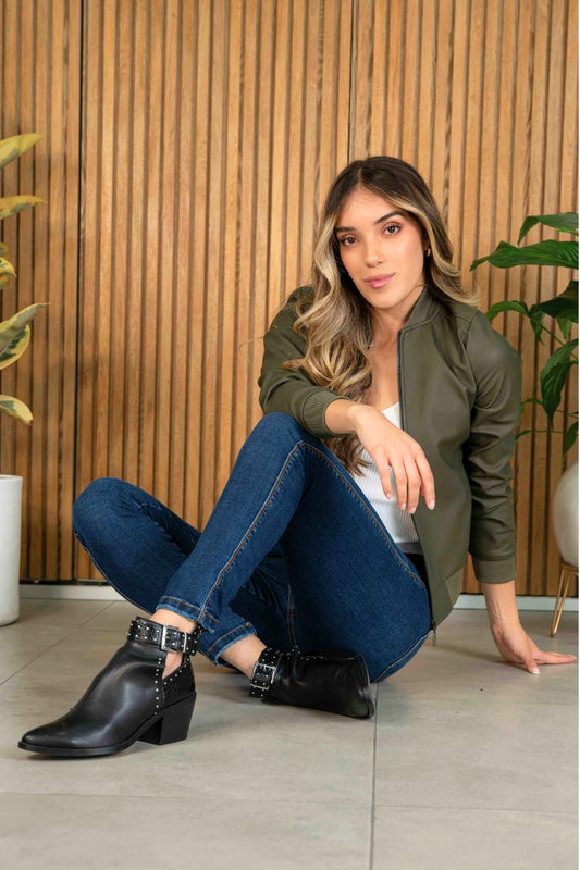 Chaquetas Biker Tipo Cuero 21021 Verde Militar