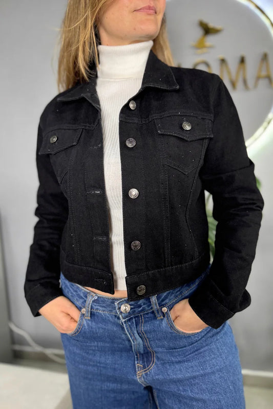 5000 Chaqueta Jean Negra Brillos