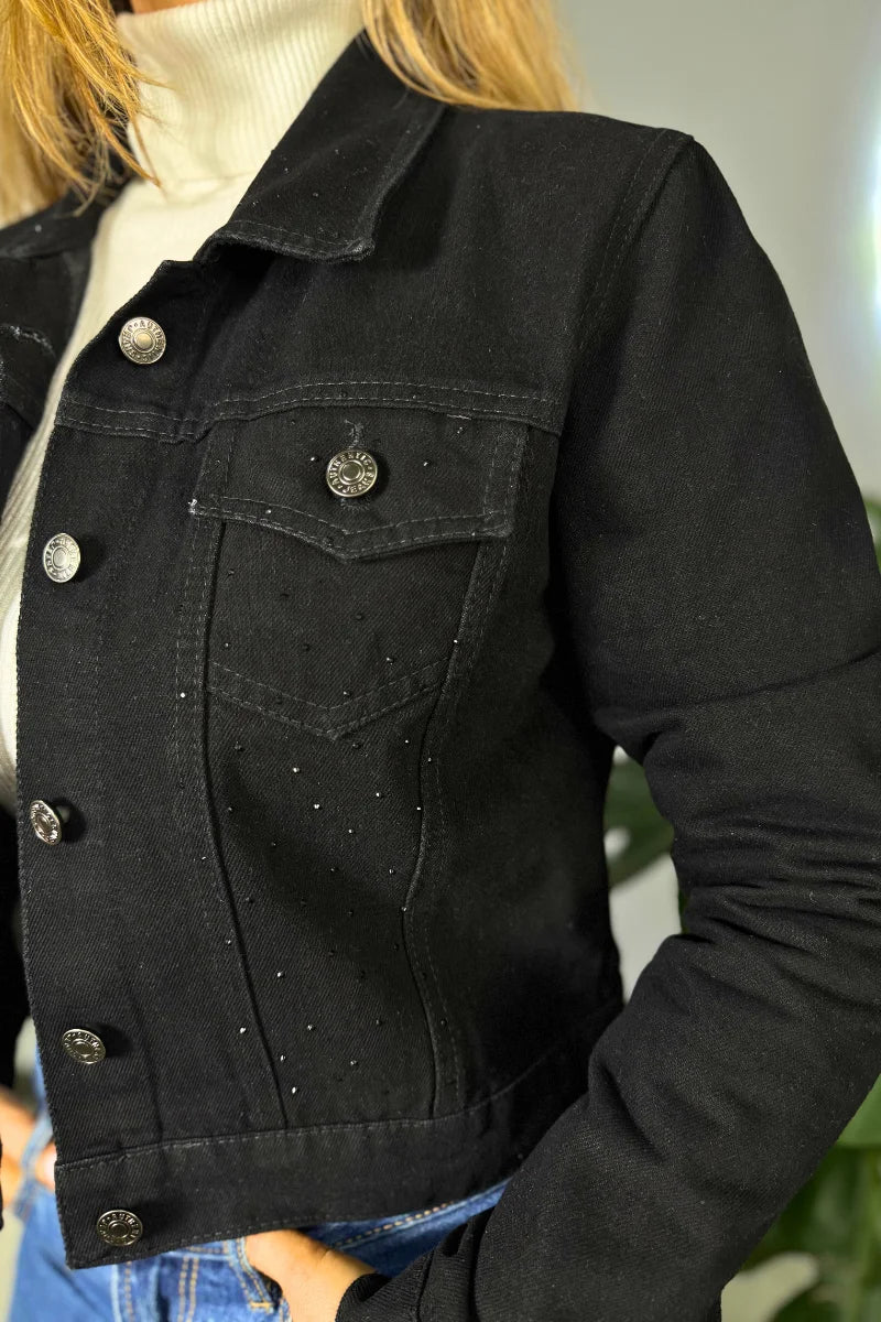 5000 Chaqueta Jean Negra Brillos