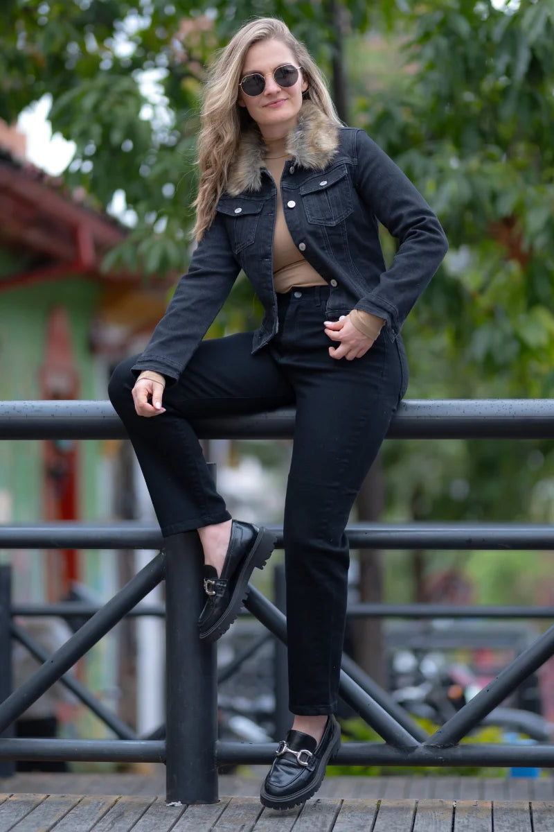 10009-3 Jean peluche  Negro