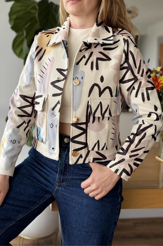 26143-20 Chaqueta Estampada en Paño Corta