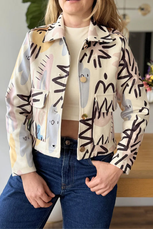 26143-20 Chaqueta Estampada en Paño Corta