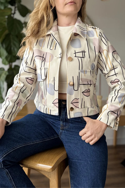 26143-30 Chaqueta Estampada en Paño Corta