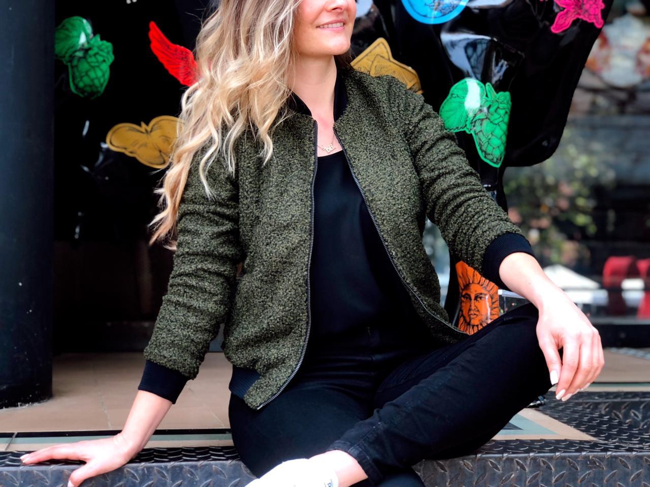 Chaqueta Beisbolera de mujer 26007 Verde Rib unicolor