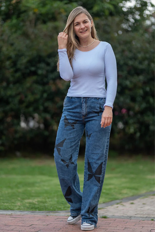 Pantalón Jean Oscuro  Mariposas