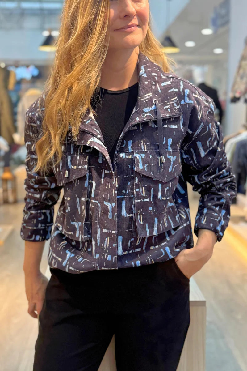 203 Chaqueta Pana Estampada Azul