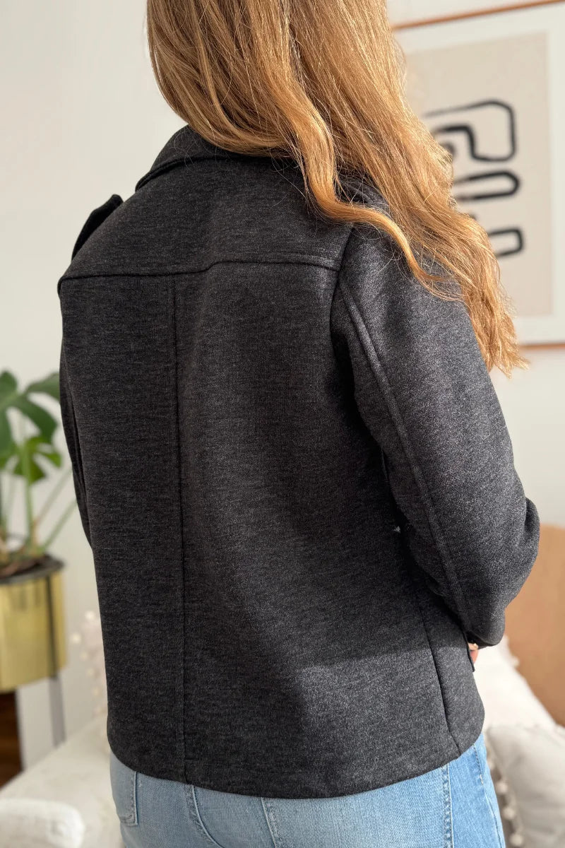 26149 Chaqueta  unicolor Larga Gris Oscuro