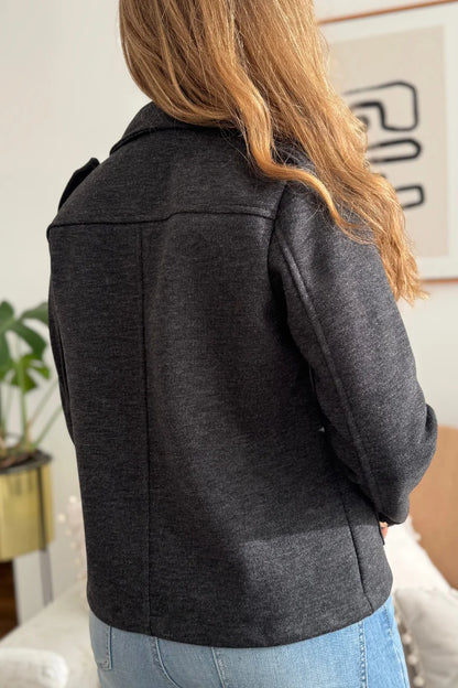 26149 Chaqueta  unicolor Larga Gris Oscuro