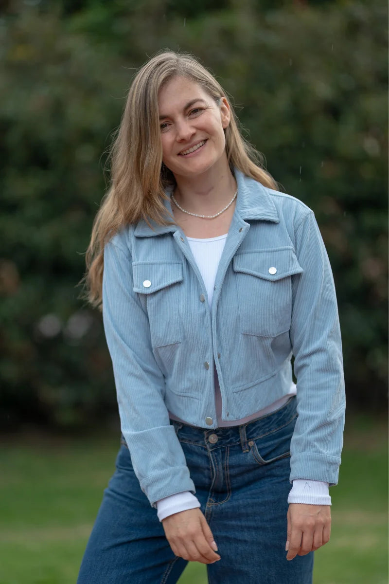 Chaqueta Acolchada de Pana Azul Celeste