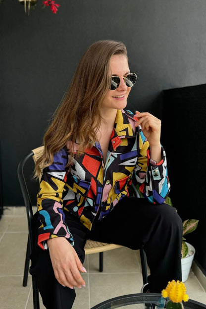 26143-1 Chaqueta Estampada en Paño Corta