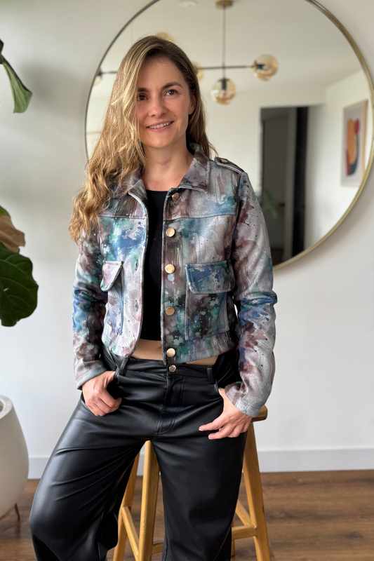 26143-18 Chaqueta Estampada en Paño Corta