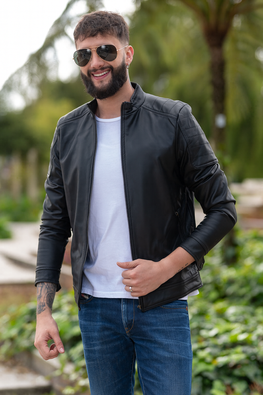 11014 Chaqueta Biker Tipo Cuero Hombre