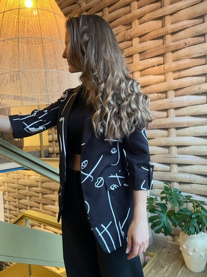 25054 Blazer Negro Con Diseño