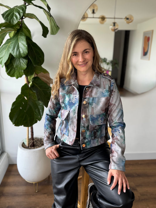 26143-18 Chaqueta Estampada en Paño Corta