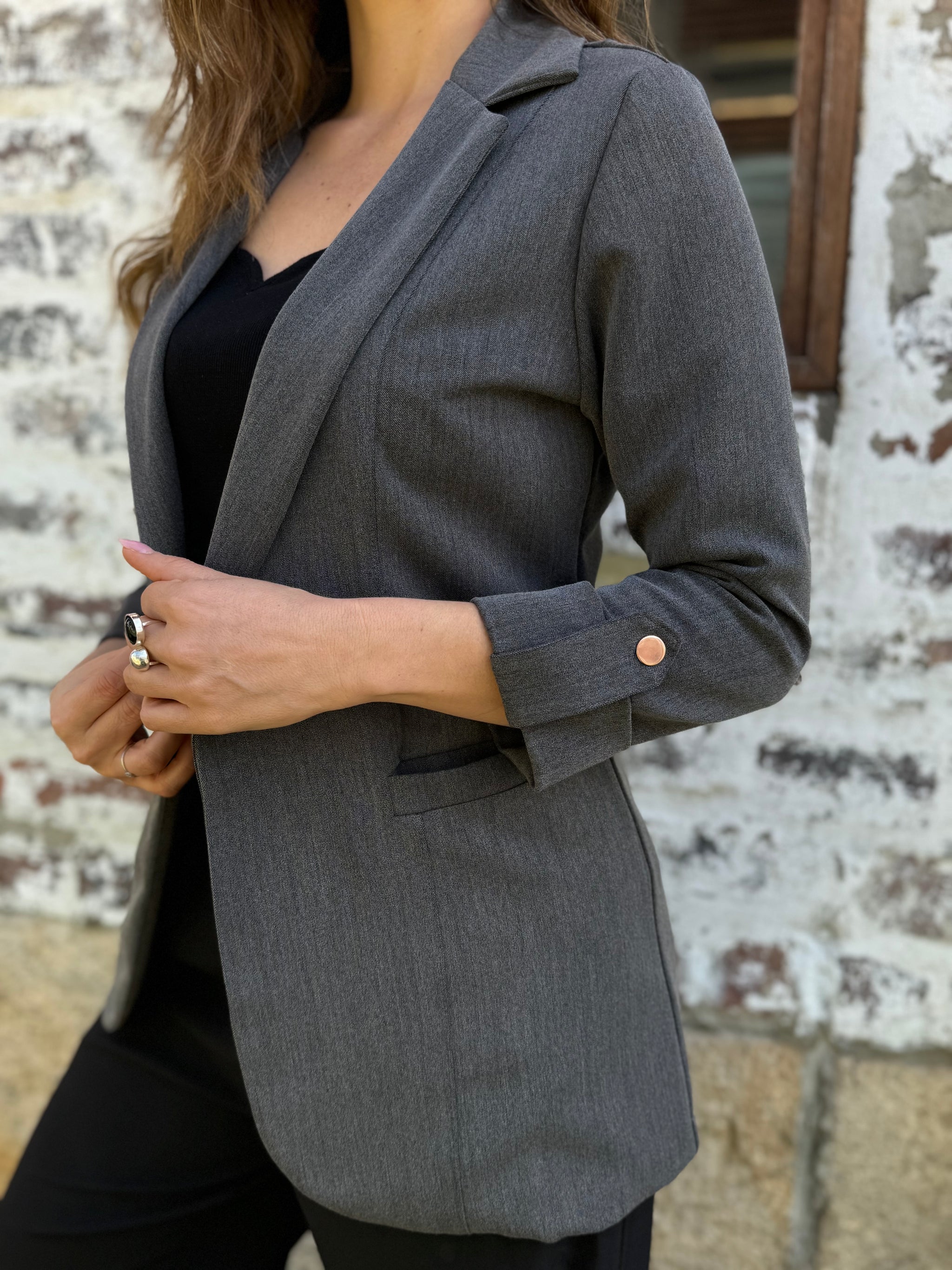 Jeans Combinacion Con Saco Gris Casual Saco Gris Mujer