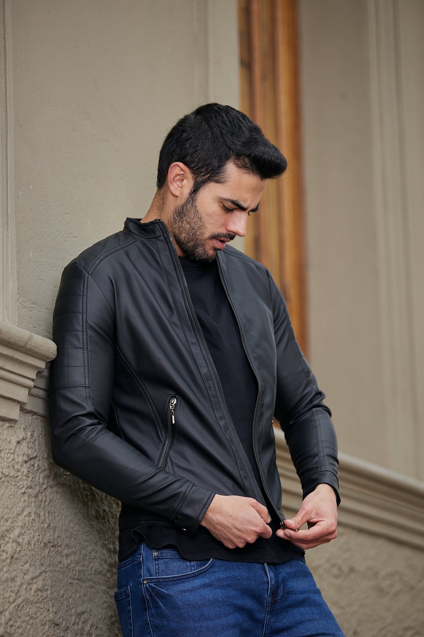 Chaqueta Biker Tipo Cuero 11003 Negra
