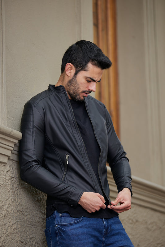 Chaqueta Biker Tipo Cuero 11003 Negra