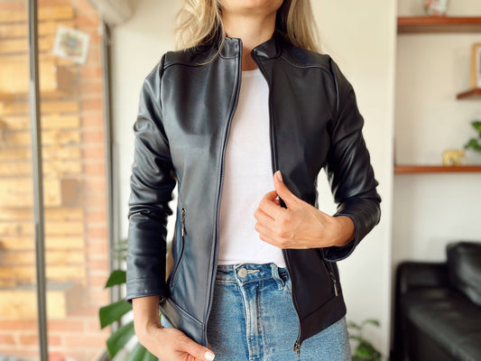 Chaquetas Biker Tipo Cuero 21022 Azul Oscuro