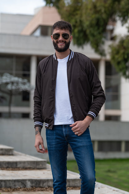 Chaquetas Impermeable 14152 Cafe Con Raya Blanca