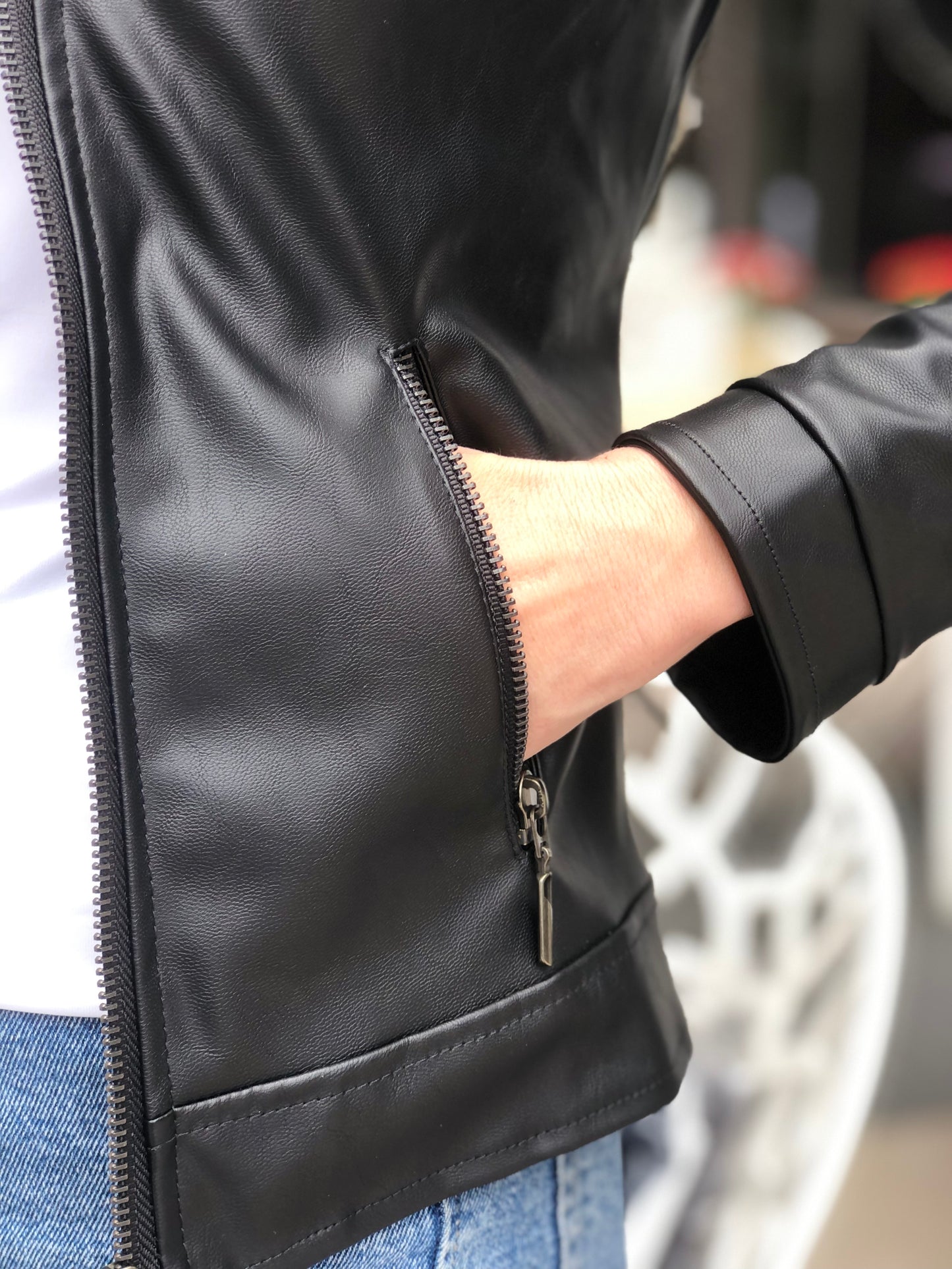 Chaqueta Biker tipo Cuero 21022 Negro